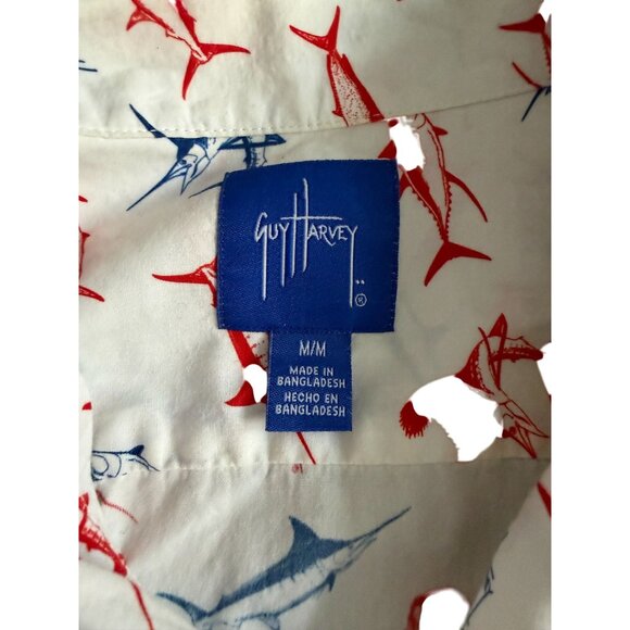 GUY HARVEY Swordfish Print Red White Blue Button Down Shirt Size Medium - Picture 5 of 10